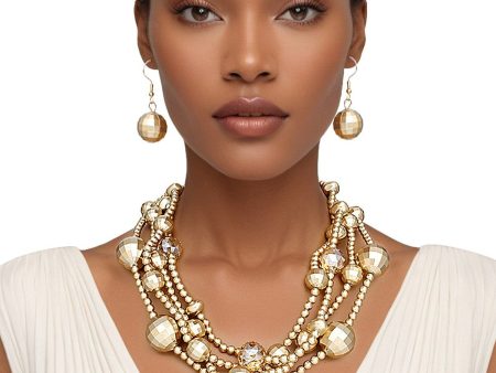 Necklace Matte Gold Disco Ball Bead Set for Women on Sale