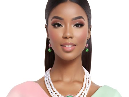 AKA Pearl Necklace Pink Green AKA Set Online Sale