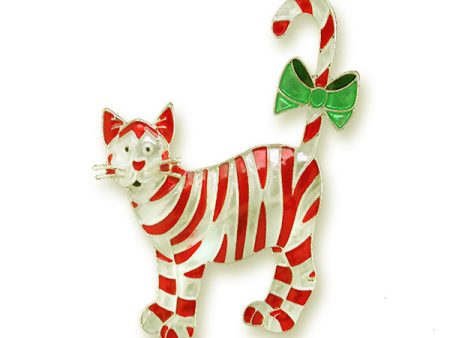 Zarah Candy Cane Cat Peppermint Stripe Pin Sale