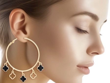 Hoops Gold Black Clover Dangle Charms Earrings Cheap