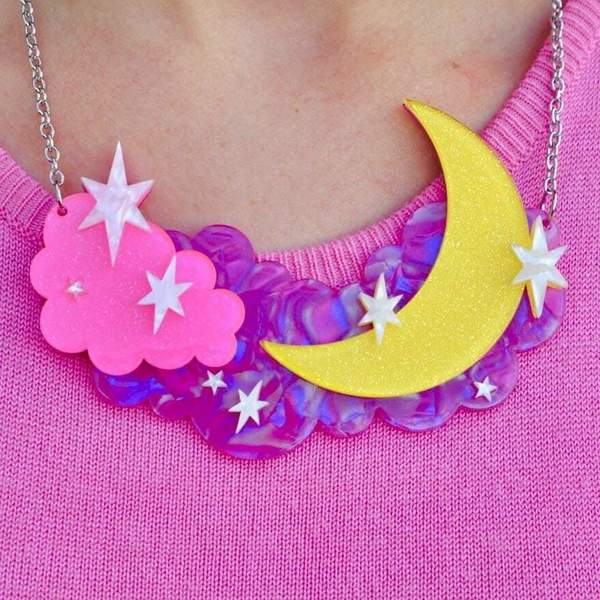 Erstwilder  The Evening Star  Crescent Moon & Clouds Necklace with Gift Box For Cheap