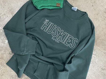 Dot Letter Huskies Embroidered Crewneck Fashion