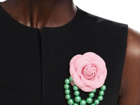 AKA Sorority Pink Flower Draped Pearls Brooch Cheap