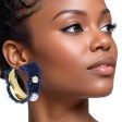 Hoop Gold Frayed Denim Pearl Rhinestone Earrings Hot on Sale