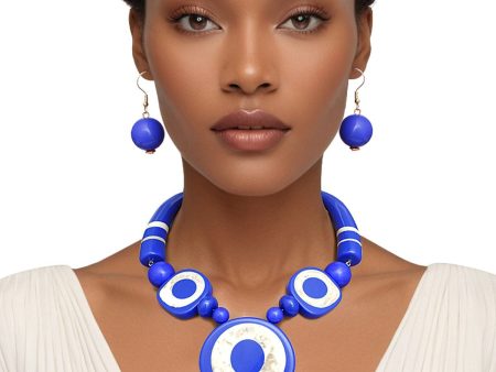 Tribal Horn Royal Blue Beaded Necklace for Women Fashion