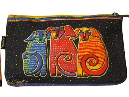 Laurel Burch Canine Family Canvas Cosmetic Bag Pouch Black & Multi-Colors Online