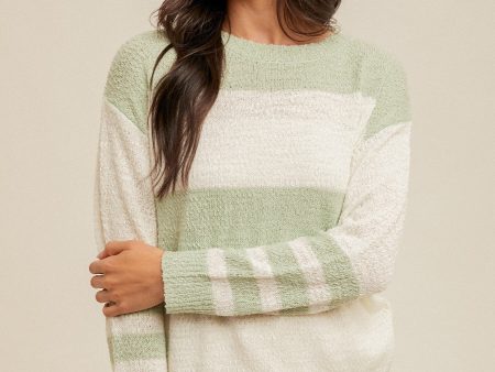 TEXTURE YARN STRIPE CREW NECK SWEATER Online Sale