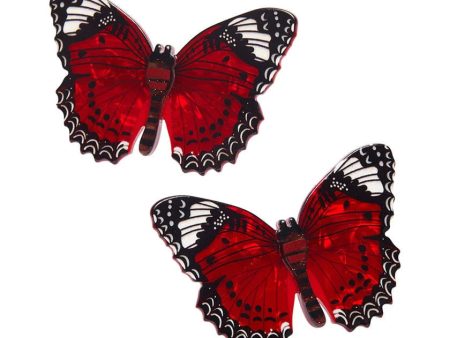 Erstwilder  Wings Laced in Red  Butterfly Hair Clips Set of 2 with Gift Box For Sale