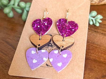 Avery Leather & Wood Heart Drop Earrings For Sale