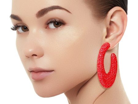 Teardrop Red Stone Crusted Open Hoop Earrings Online