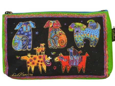 Laurel Burch Dog Tales Canvas Cosmetic Bag Pouch Black & Multi-Colors Hot on Sale