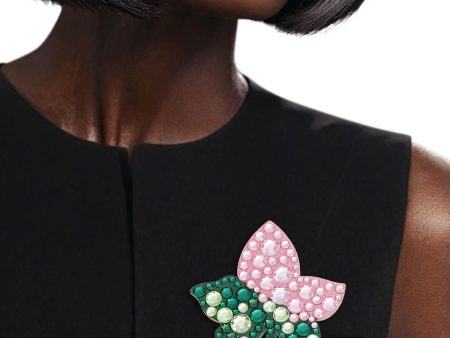 AKA Sorority Pink Green Ivy Leaf Wood Bling Brooch For Sale