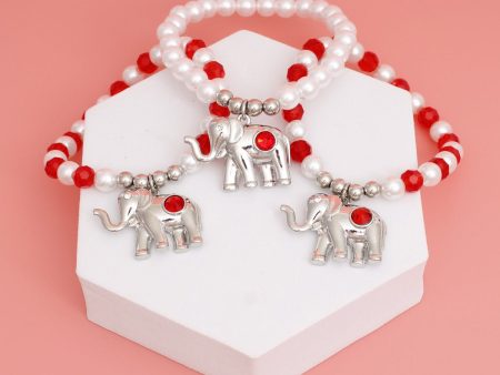 DST Red White Glass Bead Elephant Charm Bracelets Online