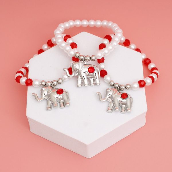 DST Red White Glass Bead Elephant Charm Bracelets Online