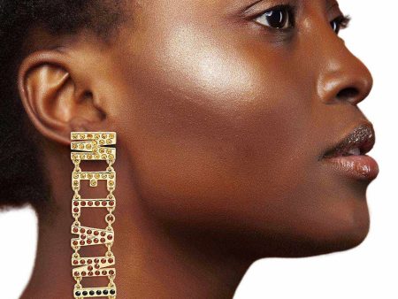 Gold Rhinestone MELANIN Link Earrings Online now