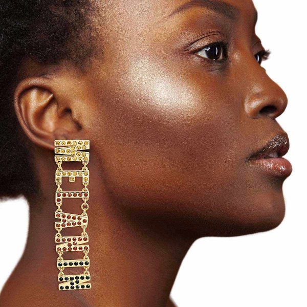 Gold Rhinestone MELANIN Link Earrings Online now