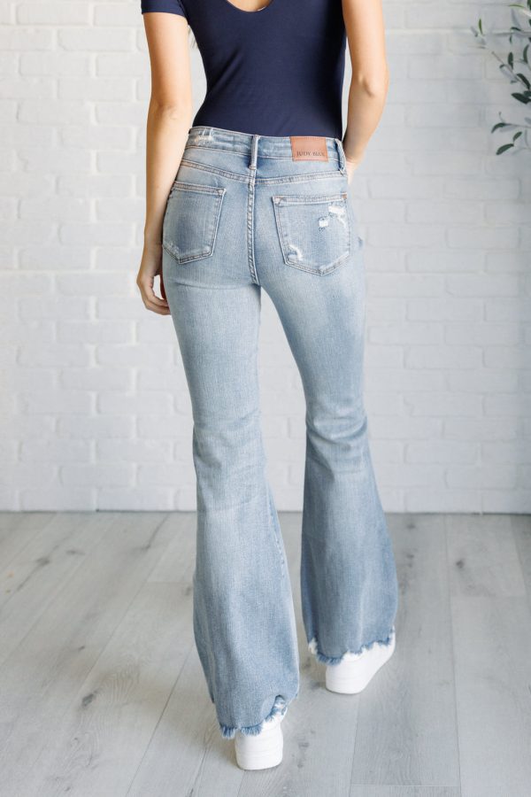 Caroline Mid Rise Control Top Distressed Flare Jeans Online Sale