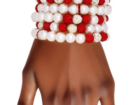 DST White Pearl and Bead Memory Wire Bracelet on Sale