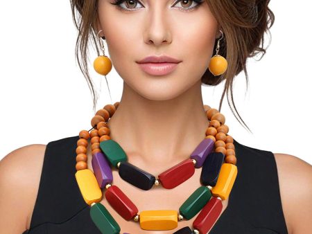 Beaded Necklace Multicolor Geo Wood Bead Set Women Supply