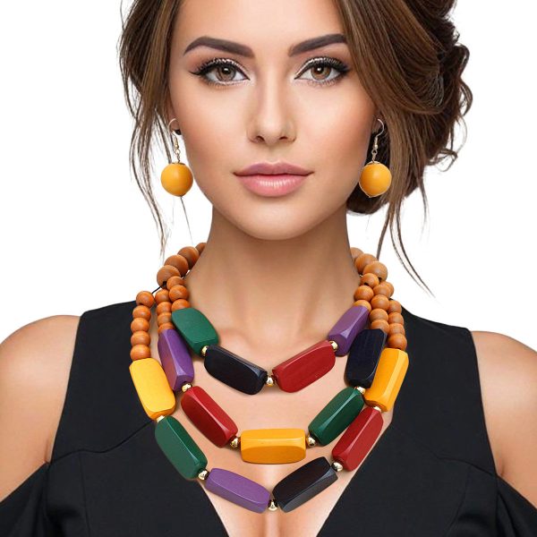 Beaded Necklace Multicolor Geo Wood Bead Set Women Supply