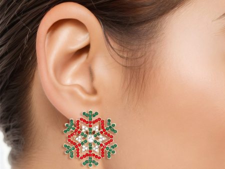 Stud Radiating Snowflake Red Green Earrings Women Online