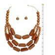 Beaded Necklace Brown Geo Wood Bead Set for Women on Sale