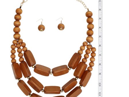 Beaded Necklace Brown Geo Wood Bead Set for Women on Sale