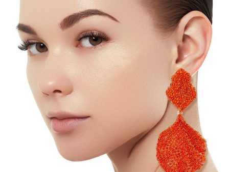 Drop Brilliant Orange Pave Stone Petal Earrings Sale