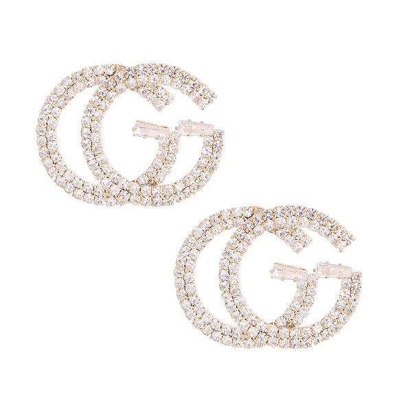 Gold Pave Designer G Logo Studs Hot on Sale