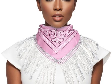 AKA Pink and White Bandana Bling Fringe Necklace For Discount