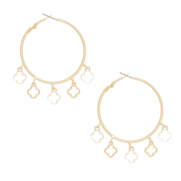 Hoops Gold White Clover Dangle Charms Earrings Discount