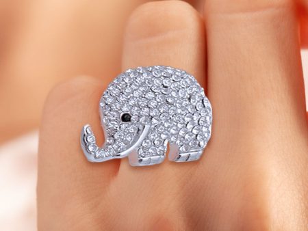 Silver Rhinestone Elephant Ring For Sale