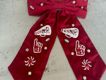 Game Day Cheer Embroidered Bow-Burgandy on Sale