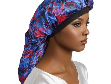 Braids Bonnet Cap Blue African Tribal Print Unisex For Sale