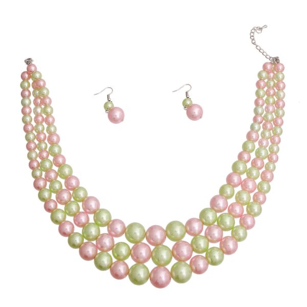 AKA Light Pink Green 3 Layered Pearl Sorority Fashion