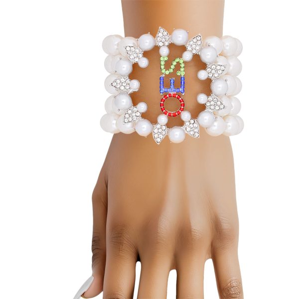 OES Sorority White Pearl 5 Strand Bracelet Women on Sale