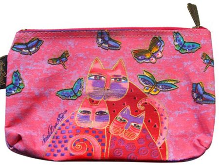 Laurel Burch Fuchsia Cats & Butterflies Canvas Cosmetic Bag Pouch Pink & Purple Sale