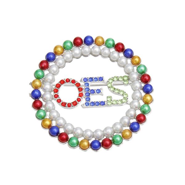 OES Sorority Round Multicolor Pearl Brooch Pin Sale