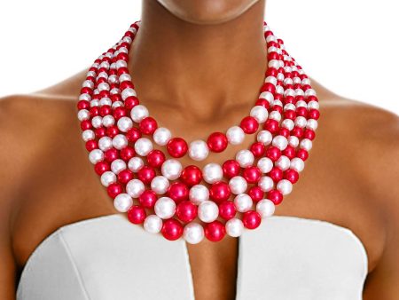 Red and White Pearl 5 Strand DST Necklace Set|18 inches Hot on Sale