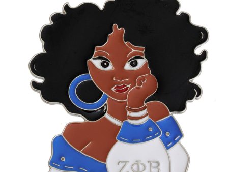 Blue White Curly Hair Woman Pin Discount