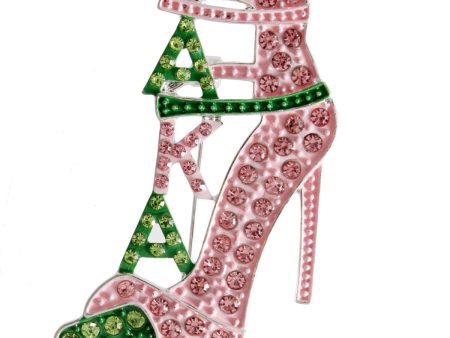 AKA Pink Green Heel Sorority Brooch Hot on Sale