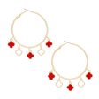 Hoops Gold Red Clover Dangle Charms Earrings Women Cheap