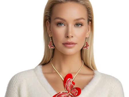 Necklace Red Butterfly 3D Pendant Set Women Online