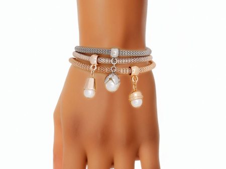 Bracelet Mixed Metal Mesh Pearl Charm Set for Women For Discount