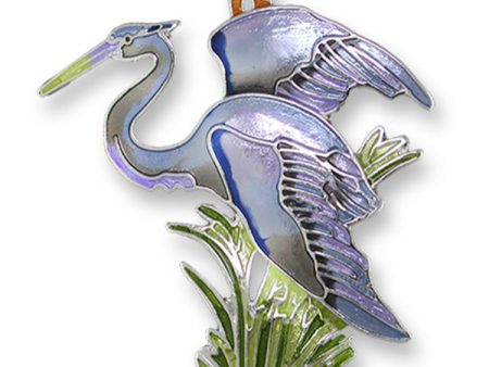 Zarah Great Blue Heron Bird Pin Enameled Sterling Silver-Plated Discount