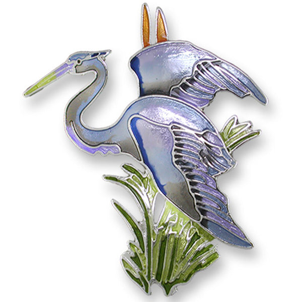 Zarah Great Blue Heron Bird Pin Enameled Sterling Silver-Plated Discount