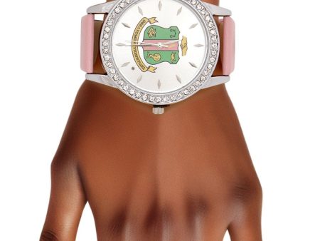 AKA Pink Leather Silver Sun Cut Dial Watch Women Sale