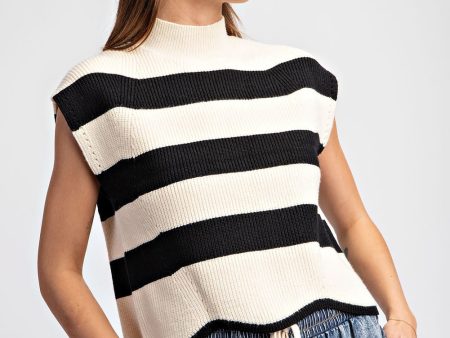 Striped Mock Neck Sleeveless Sweater Online Sale