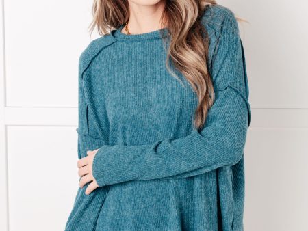 Simply Basic Ribbed Hacci Sweater • Teal Cheap