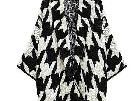 Cardigan Houndstooth Knit Black White for Women Cheap